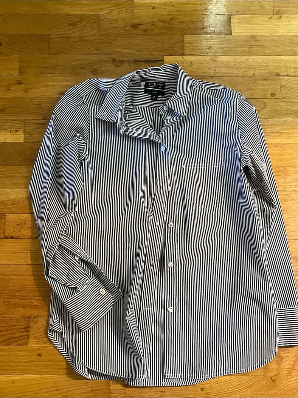 J. Crew Black and White Striped Cotton Button-Down Shirt - Picture 2 of 2